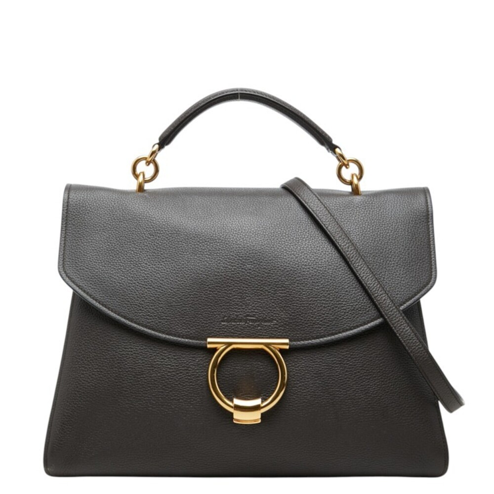 Salvatore Ferragamo Gancini Margotto Handbag Shoulder Bag 2WAY GG-21H320 Brow...